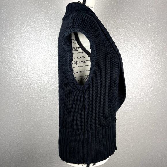 Cato Sz L Chunky Knit Sweater Vest Black Sleeveless Cardigan Double Breasted - Picture 2 of 12
